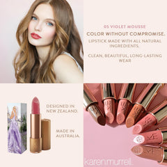 Karen Murrell Violet Mousse lip swatches show natural nude shade for versatile looks