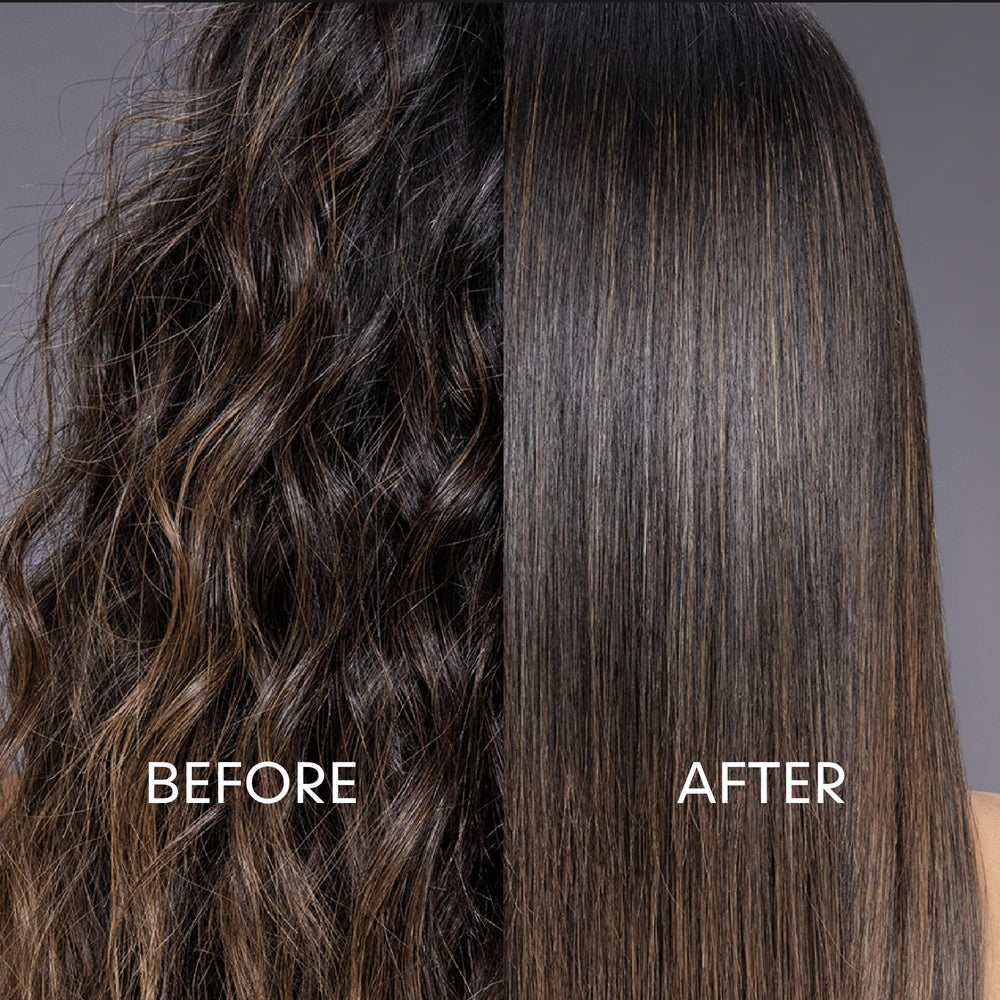 Kareol cheveux brillants lissage keratine affichant un fini lisse et sans frisottis.