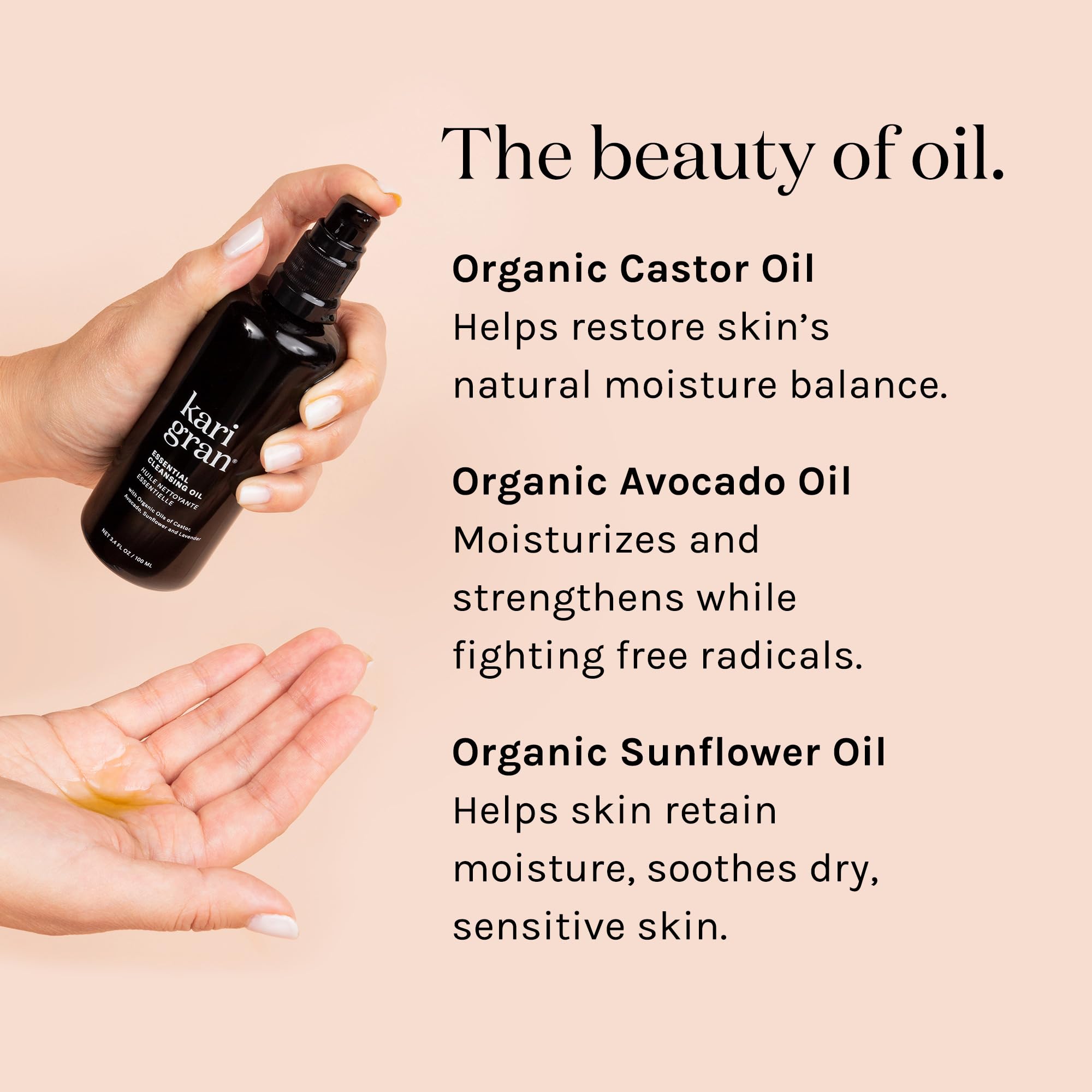 Kari Gran Essential Cleansing Oil applied to the face for a hydrating cleanse
