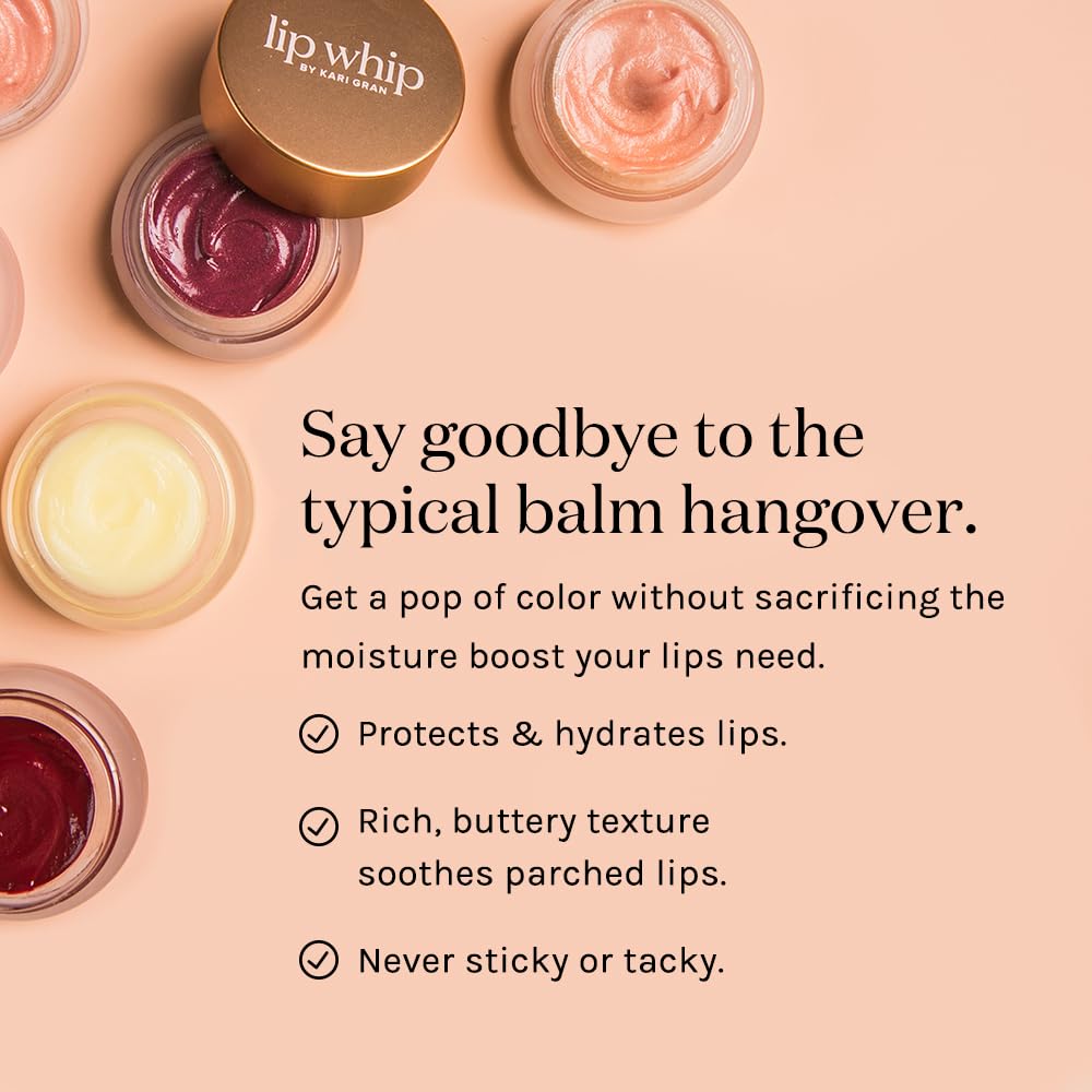 Kari Gran Lip Whip butter-textured balm shown during application for smooth moisture.