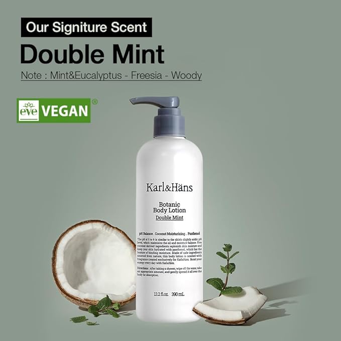 Karl&amp;Häns Botanic Body Lotion Double Mint texture on skin showing fast absorption