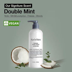 Karl&amp;Häns Botanic Body Lotion Double Mint texture on skin showing fast absorption