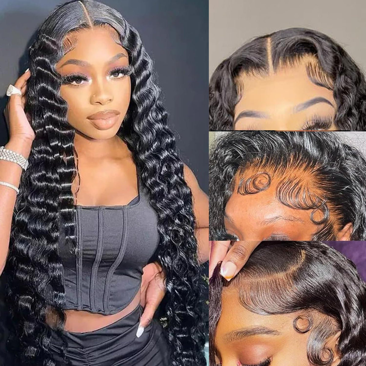 Karlami 5x5 deep wave wig front view with natural lace front for seamless blending