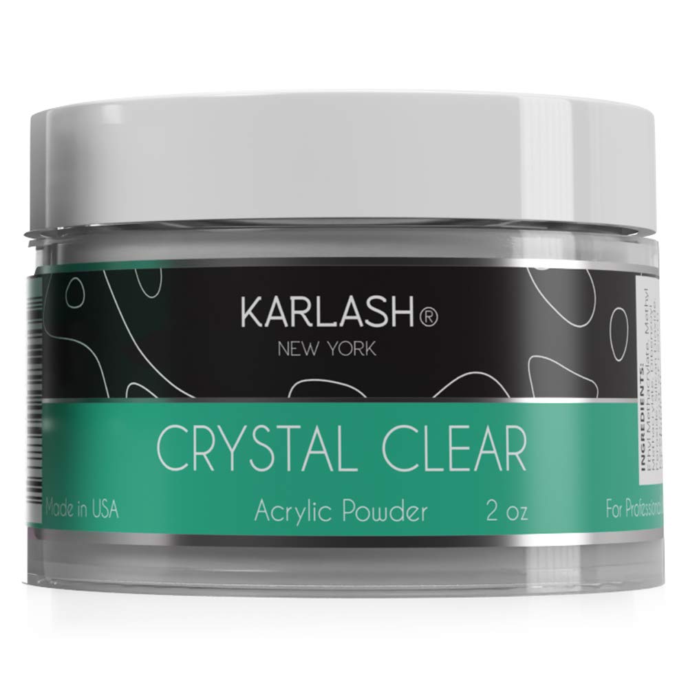 Karlash Acrylic Powder 2 oz jar, bubble-free, crystal-clear finish.