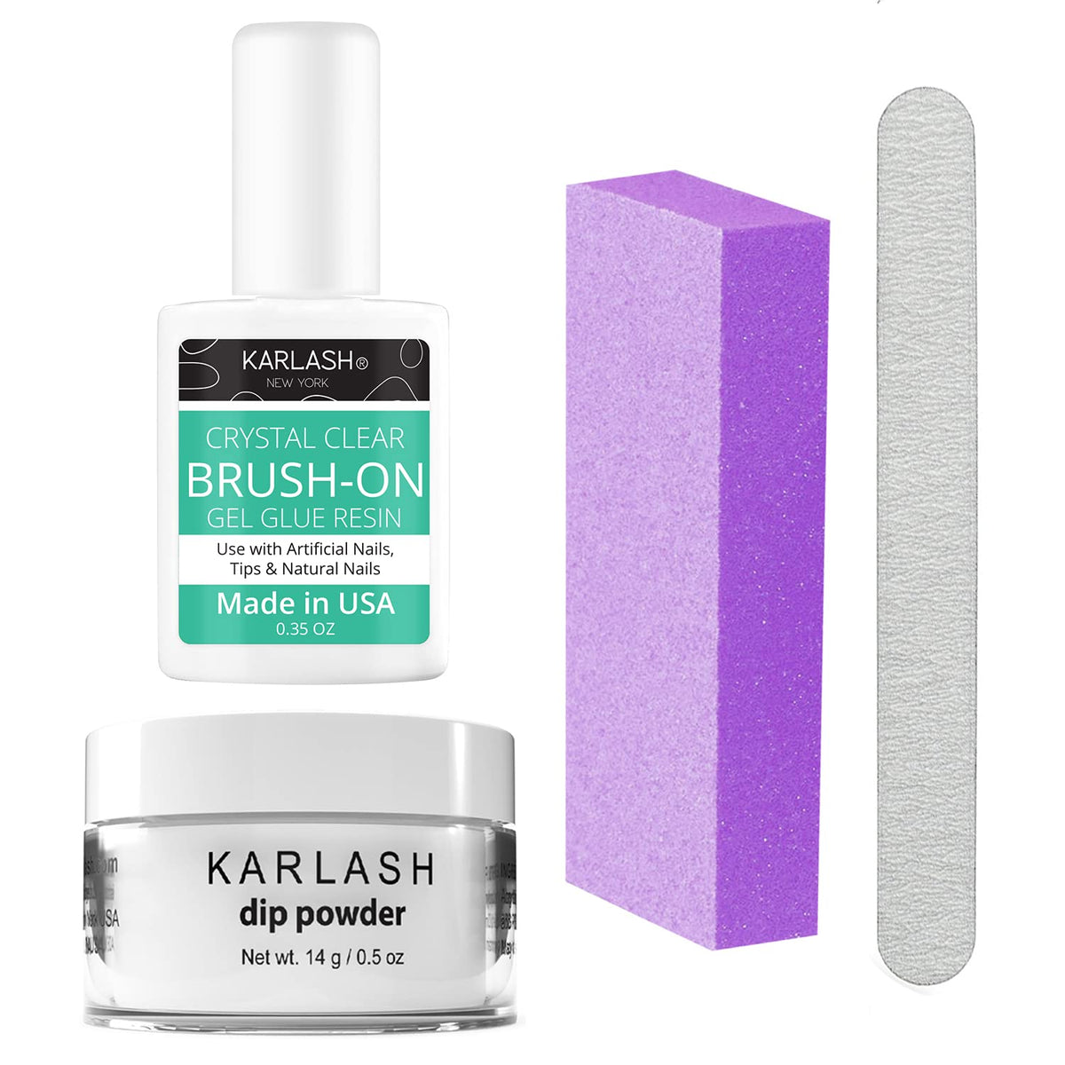 Karlash Nail Repair Kit crystal-clear bottle close-up for quick repairs.