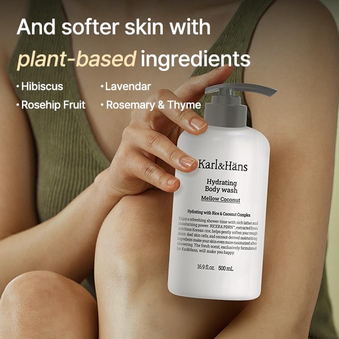 Karl&Häns Hydrating Body Wash packaging on display demonstrates daily routine.