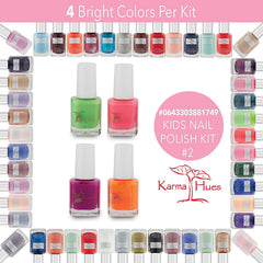 Karma Organic Kids Nail Polish Box No. 2 color range showing safe vibrant hues for kids