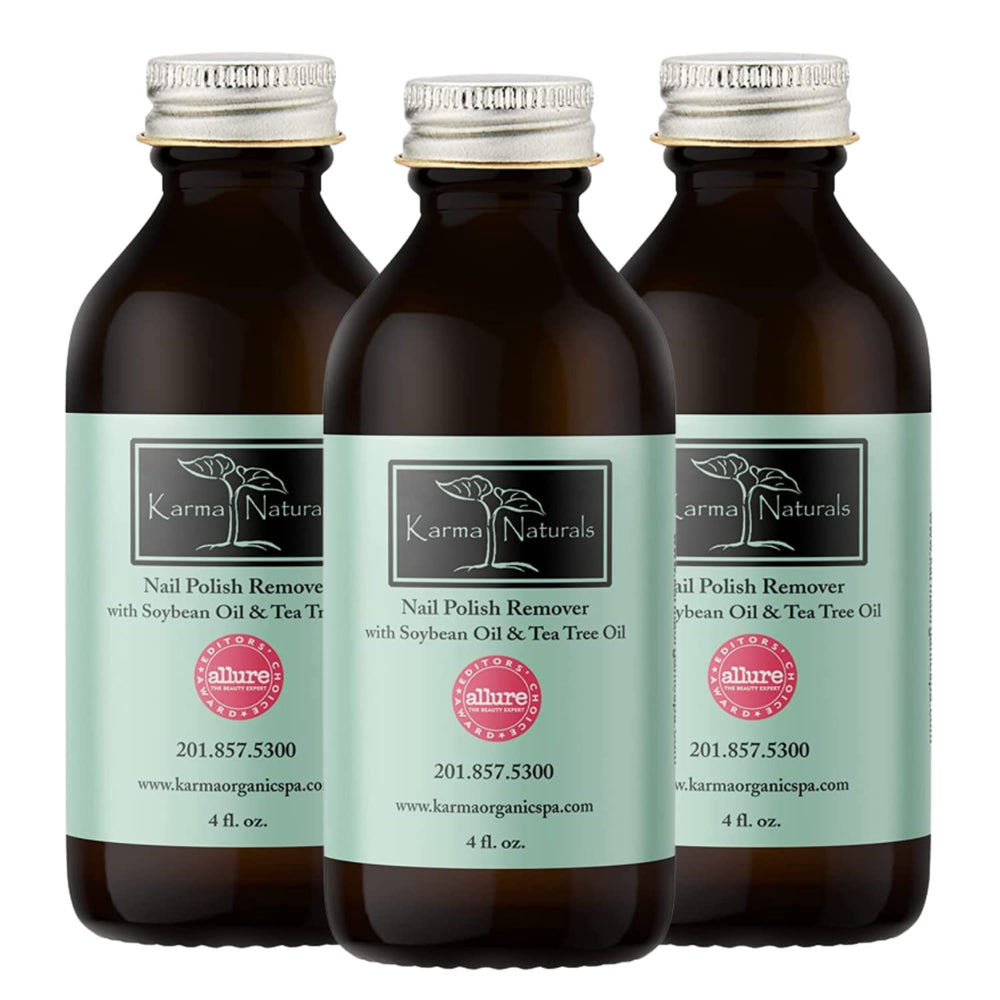 Karma Organic Nail Polish Remover bottle closeup showing nourishing formula