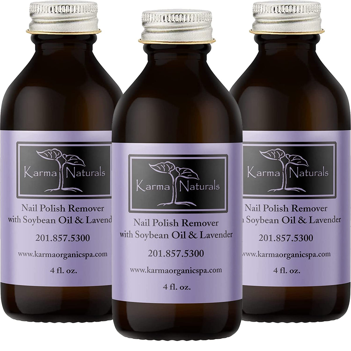 Karma Organic Nail Polish Remover bottle close-up highlights nourishing formula for smoother nails.