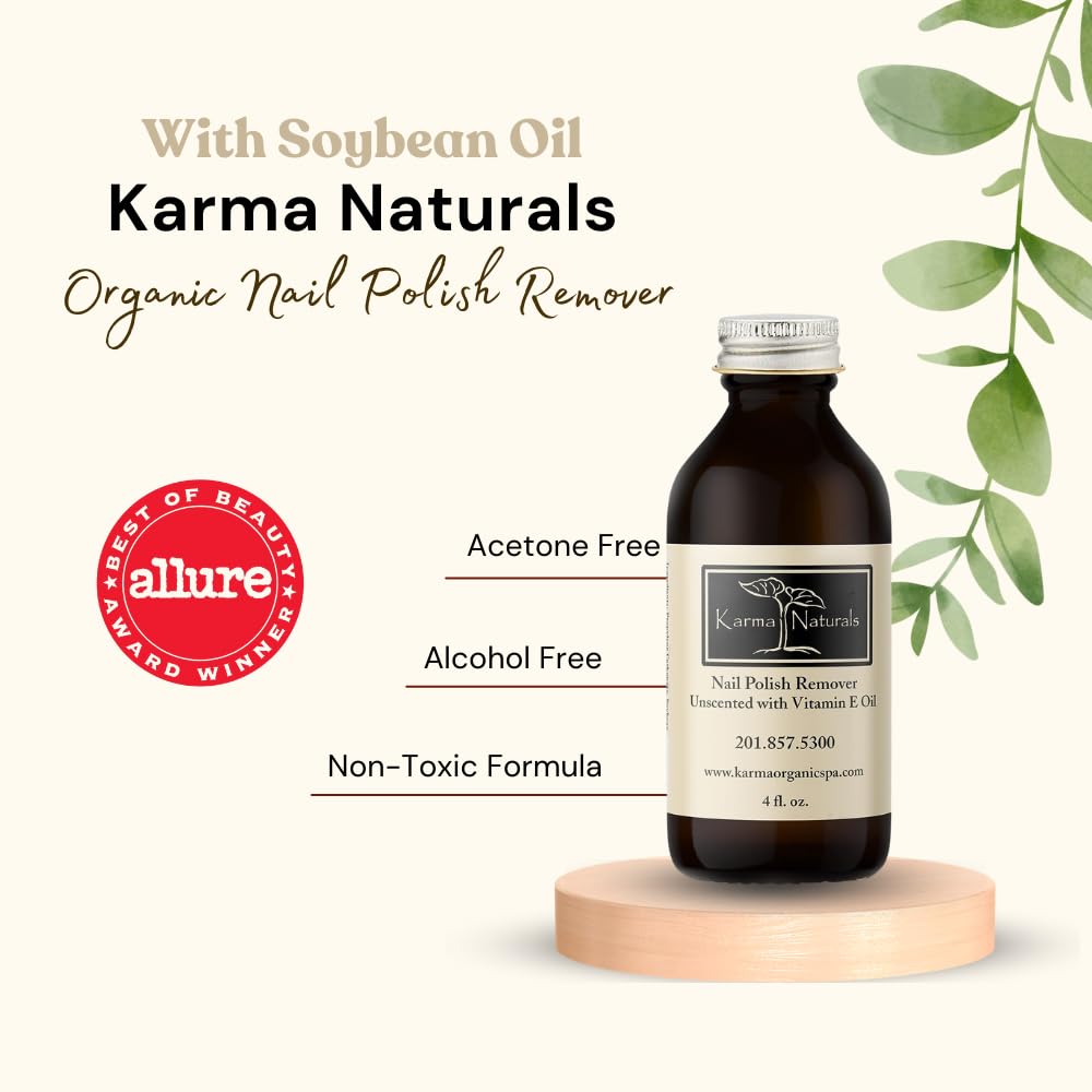 Karma Organic Nail Polish Remover Unscented, easy wipe-off with acetone-free formula.