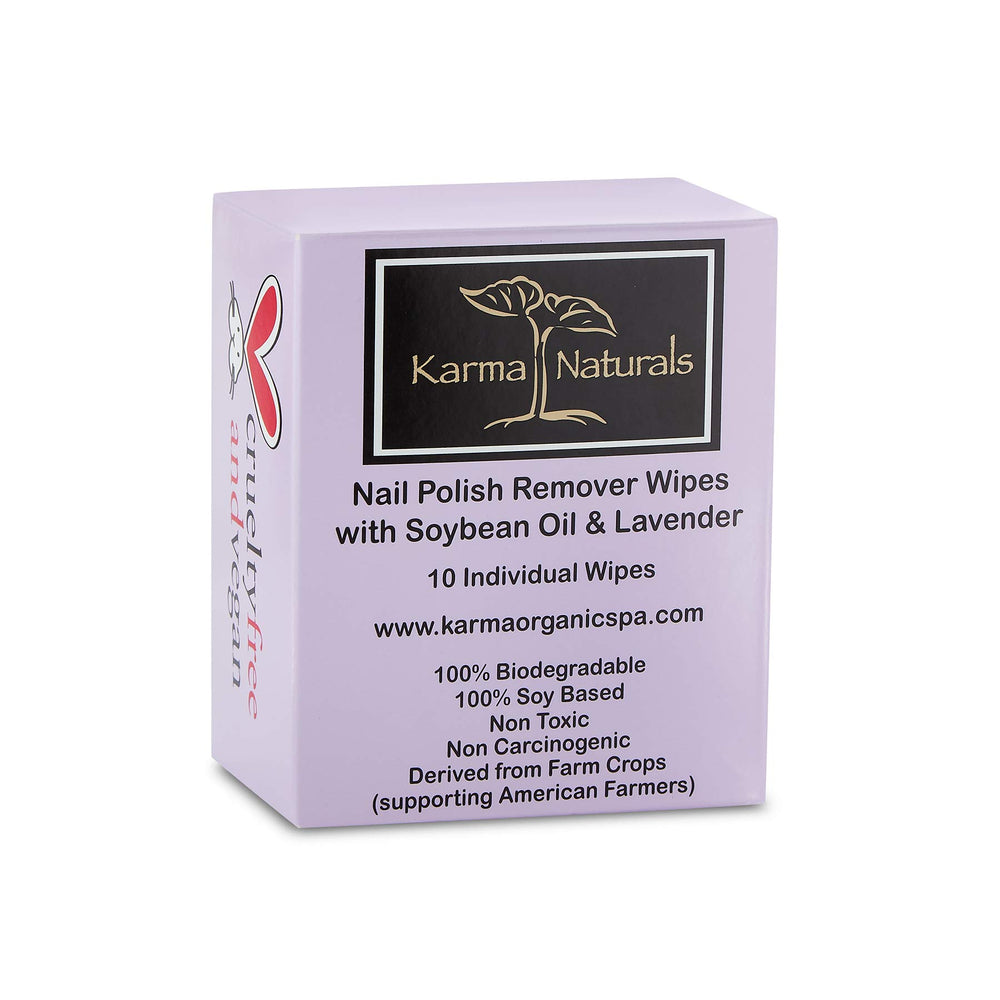 Karma Organic nail polish remover wipes pack of 10 for everyday use.