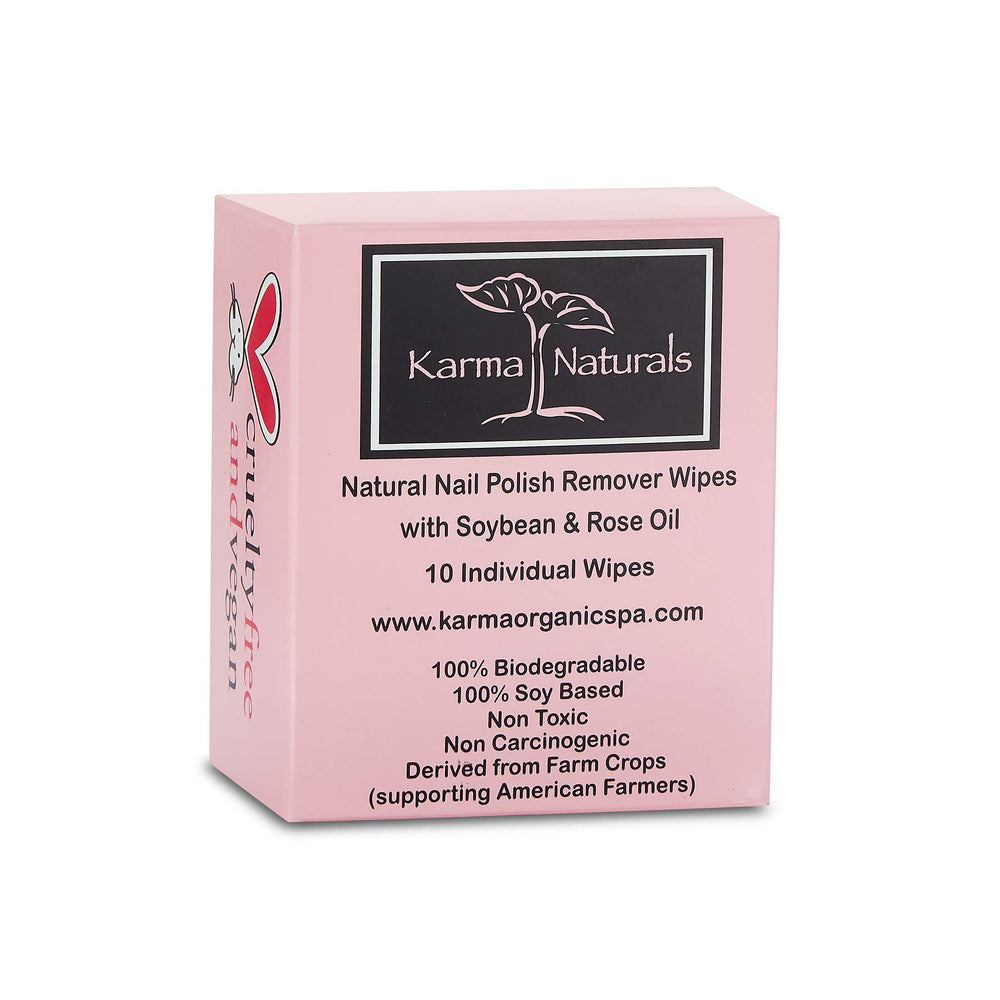 Karma Organic rose scented remover wipes for gentle polish removal