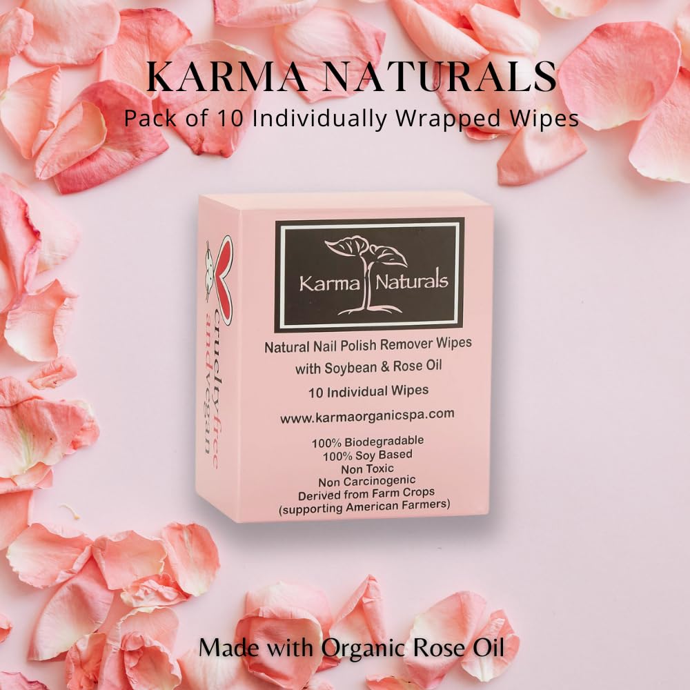 Karma Organic soy based remover wipes designed for safe acetone-free polish removal