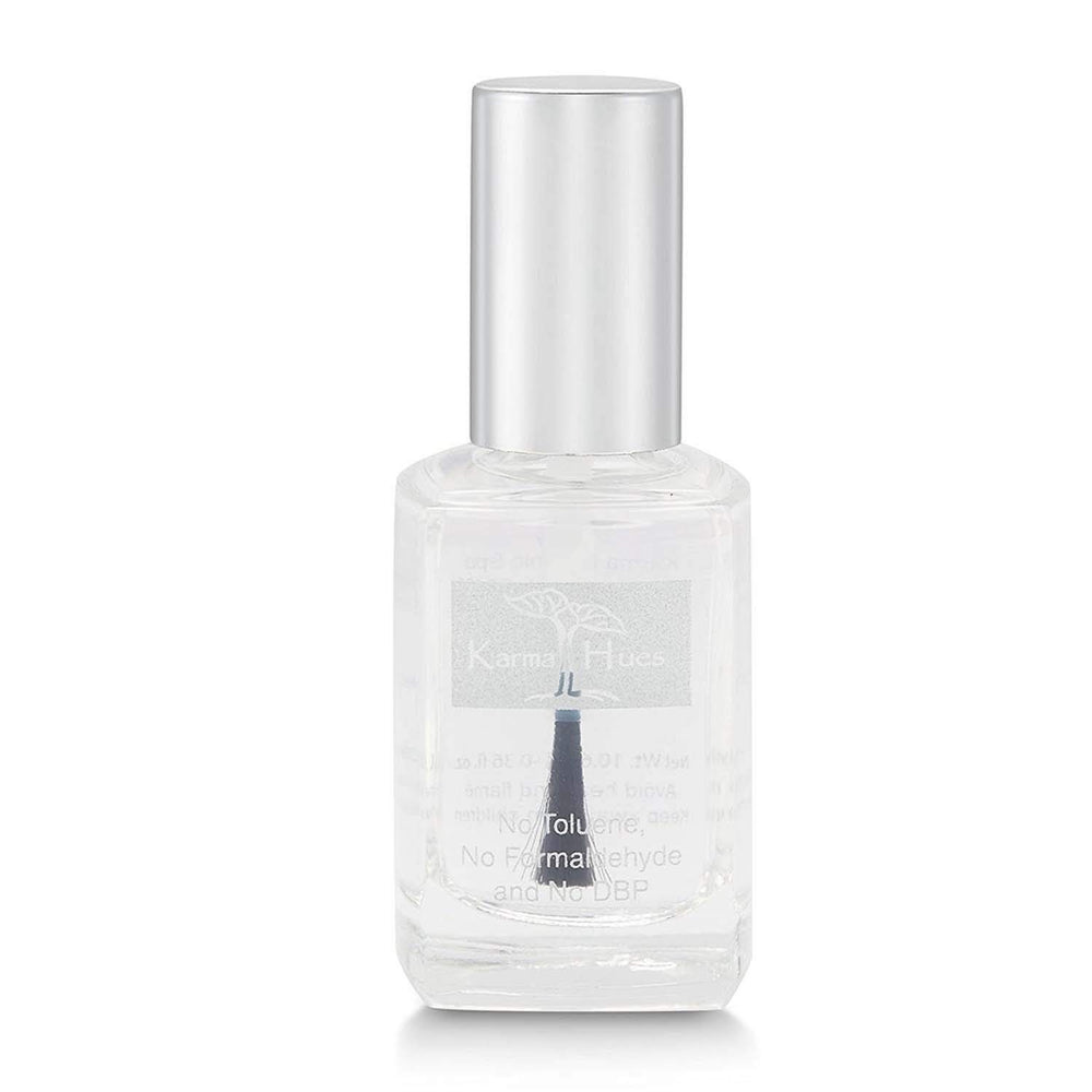 Karma Organic Triple 5 Base Coat bottle closeup showing a nourishing, plant-based base coat