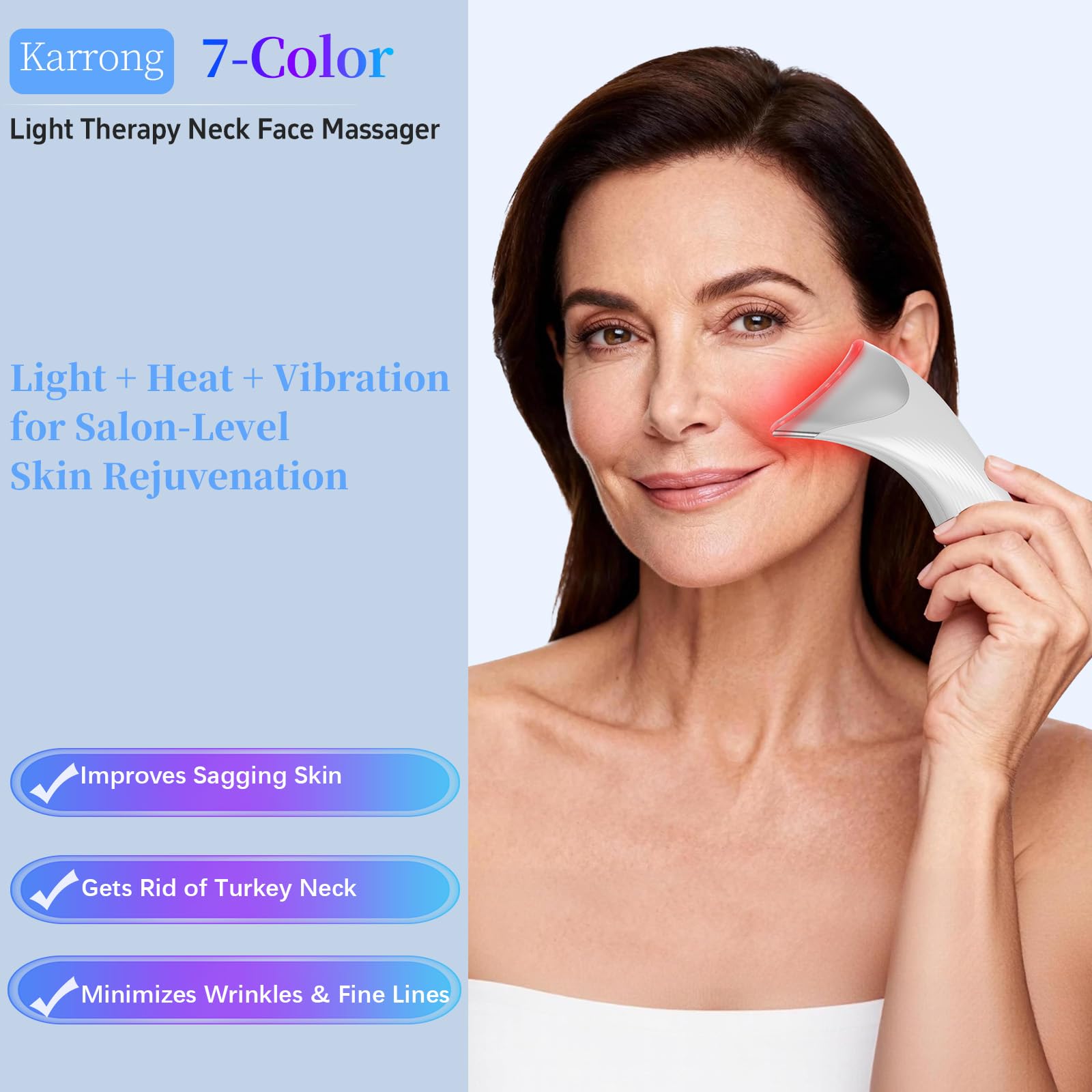 Karrong red-light therapy face massager for soothing warmth and glow.