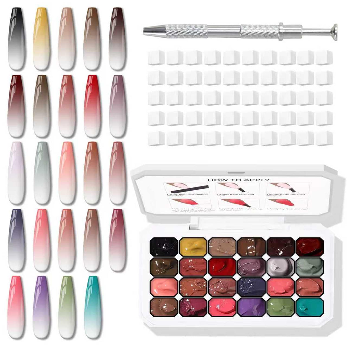 Karroy 24-colors sponge-pat nail gel palette for effortless ombre nails