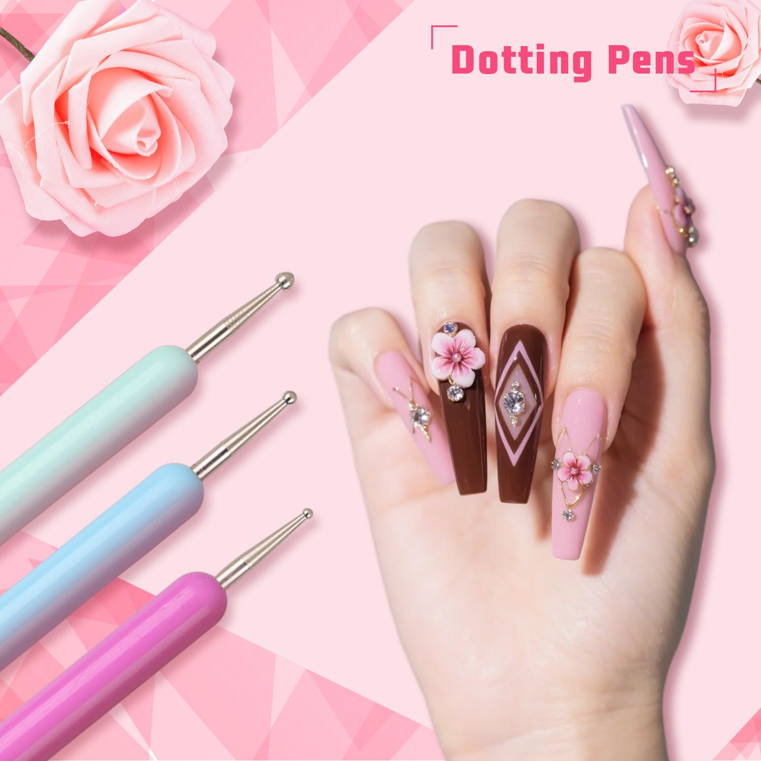 Karroy nail art brushes set provides precise lines for detailed designs.