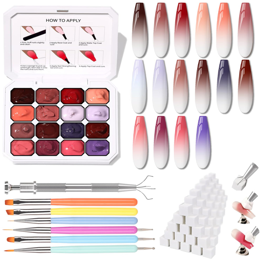 Karroy ombre gel palette with 16 colors for seamless color blending.