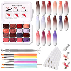 Karroy ombre gel palette with 16 colors for seamless color blending.