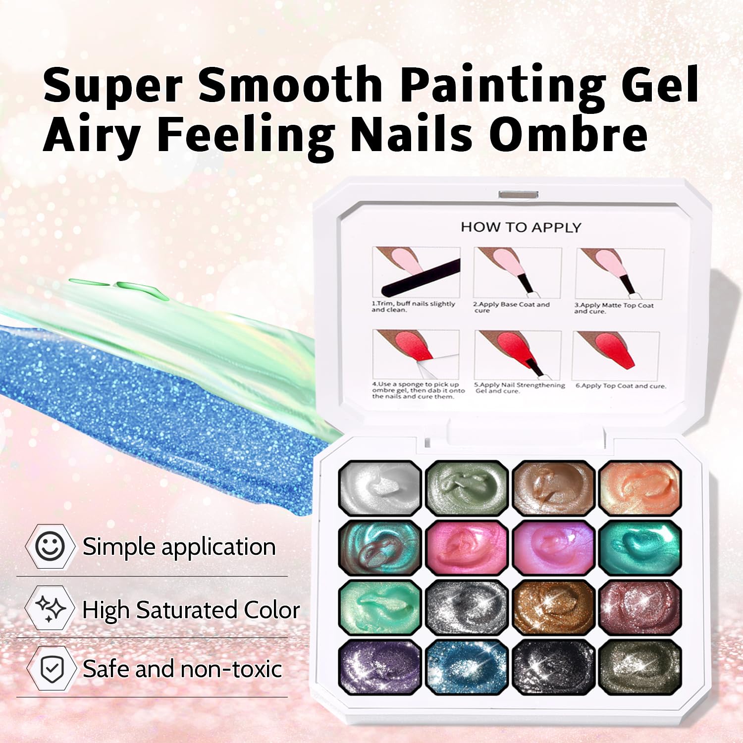Karroy Ombre Gradient Gel Nail Palette helps smooth color blending.