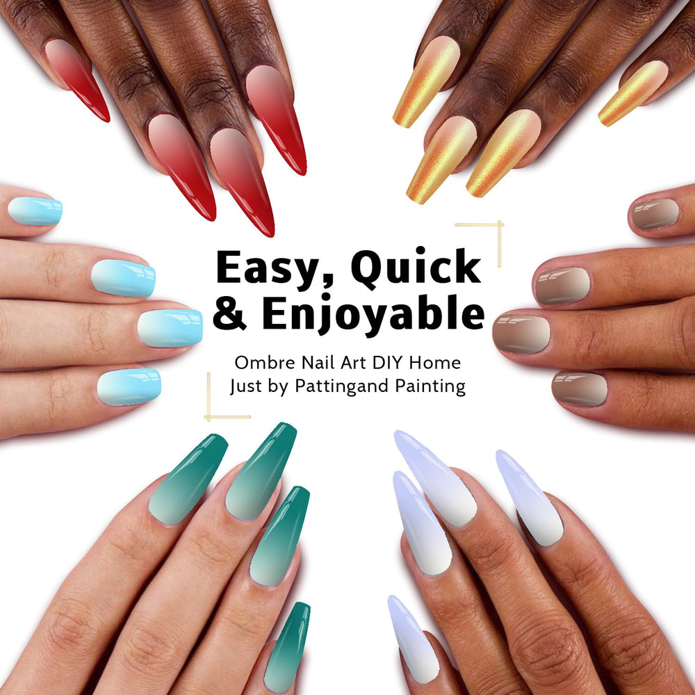 Karroy ombre nails patting demonstrates smooth gradient at home