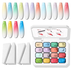 Karroy Sponge Pat Paint Nail Gel creates a soft ombre gradient on nails.