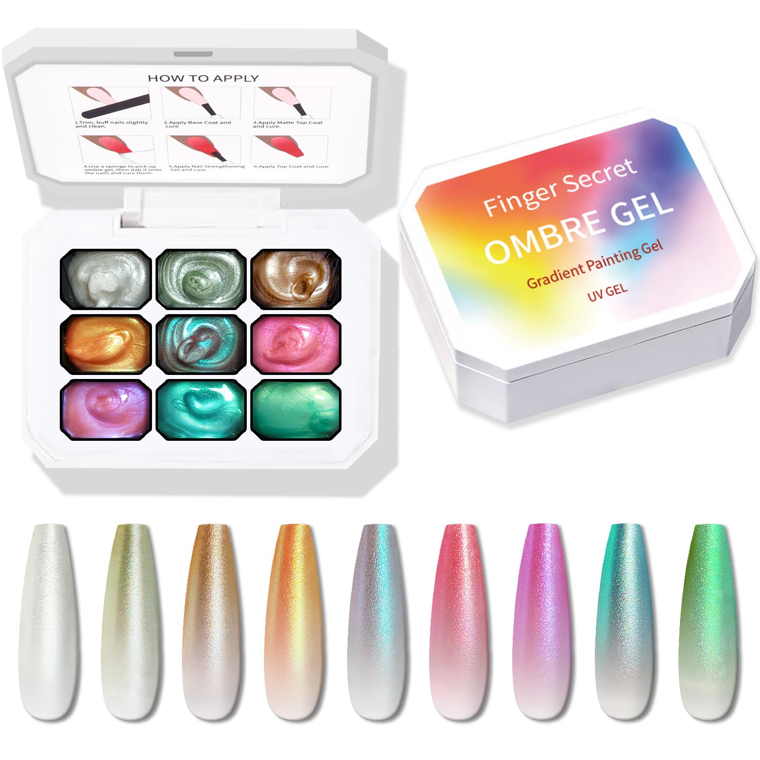 Karroy Sponge Pat Paint Gel includes nine colors for versatile gradient designs.