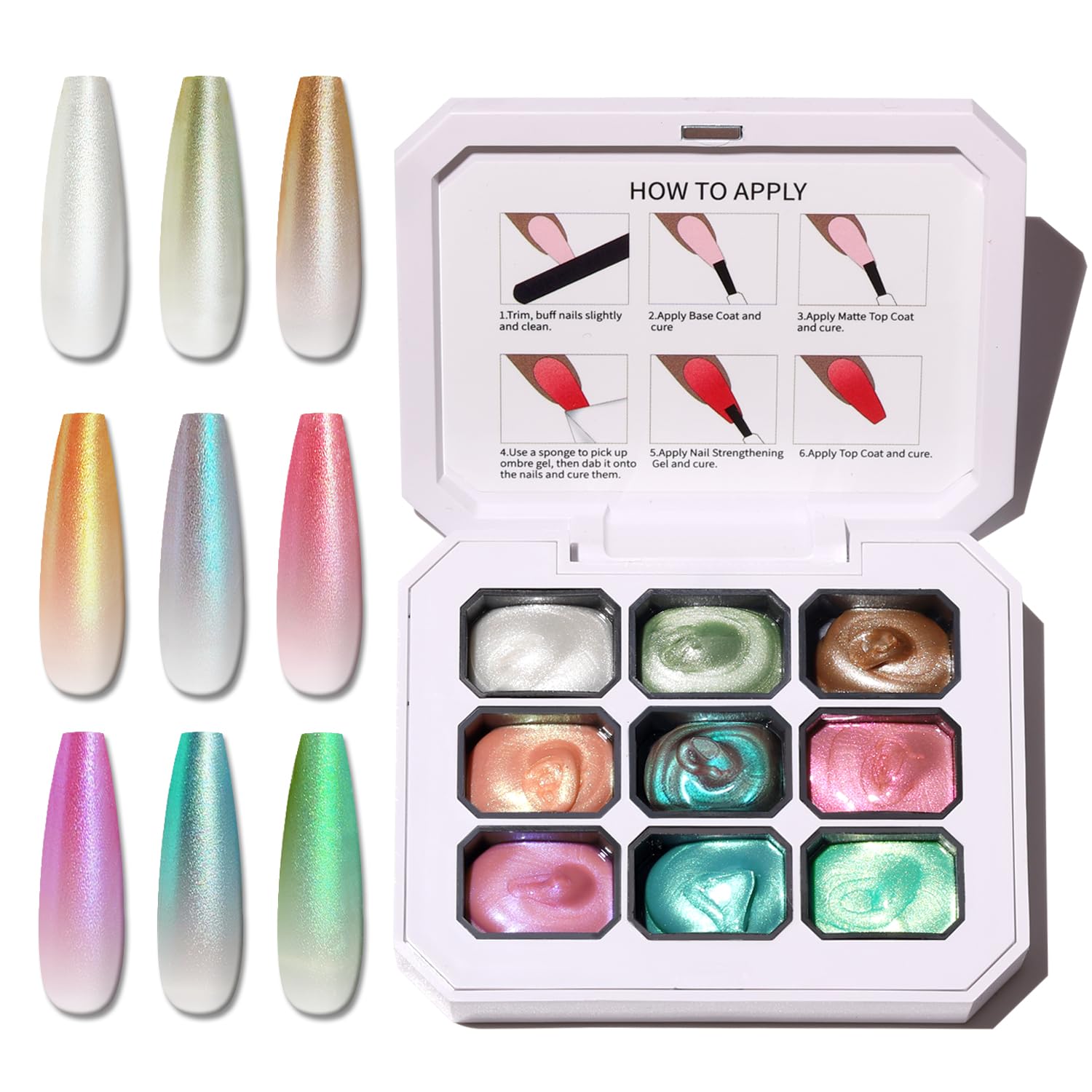 Karroy Sponge Pat Paint Gel creates ombre gradients for salon-like nails at home.