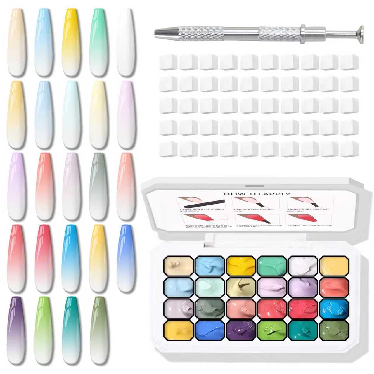 Karroy Sponges 24-color palette enables seamless ombre nail art at home.