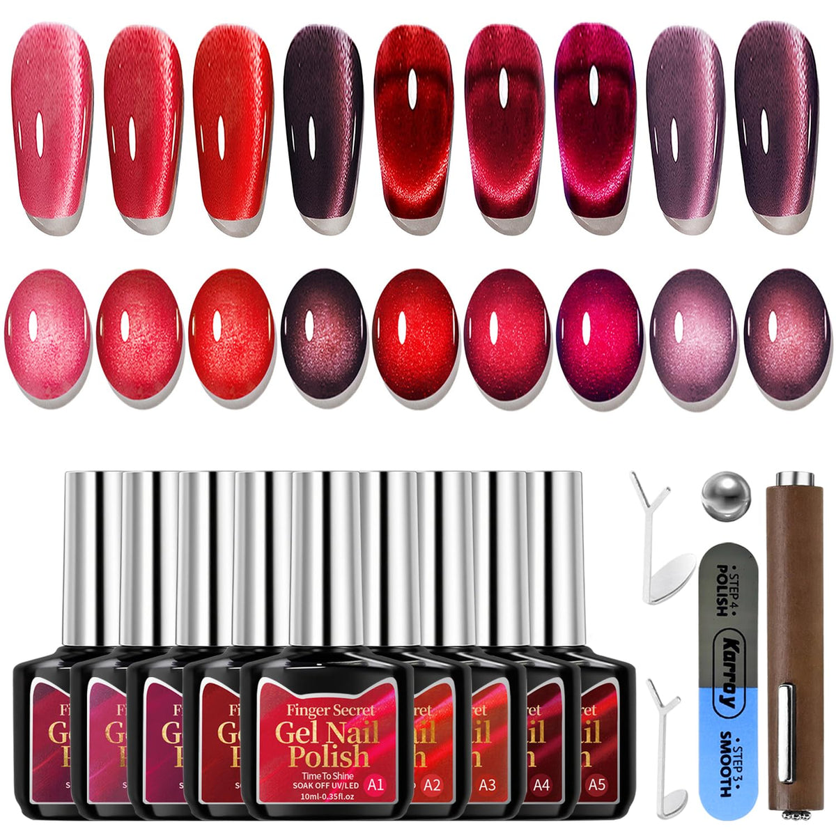 Karroy vernis gel Cat Eye rouge - bouteille 10 ml prête à l’application
