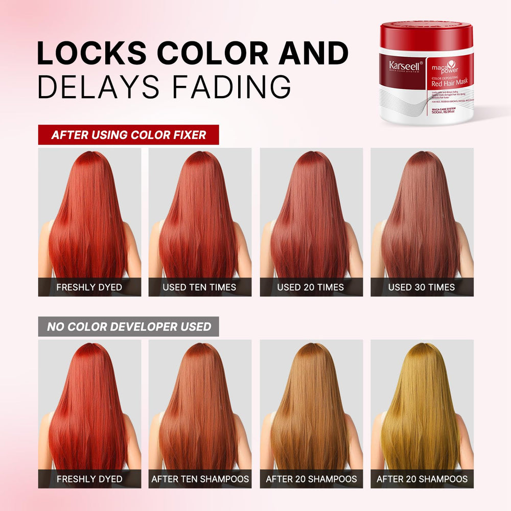Bleached hair sample illustrating fade-resistant red tones.