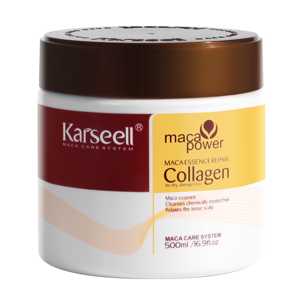 Karseell collagen hair mask jar illustrates deep conditioning for dry, damaged hair.