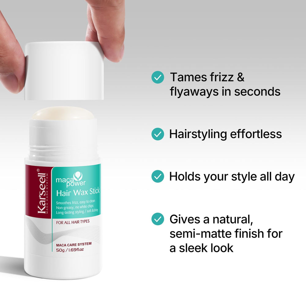 Karseell Hair Wax Stick close-up reveals smooth texture for precise application.