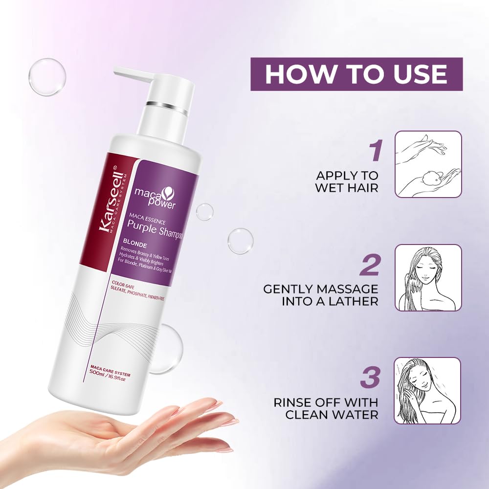 Karseell purple shampoo color-neutralization effect on silver and gray hair
