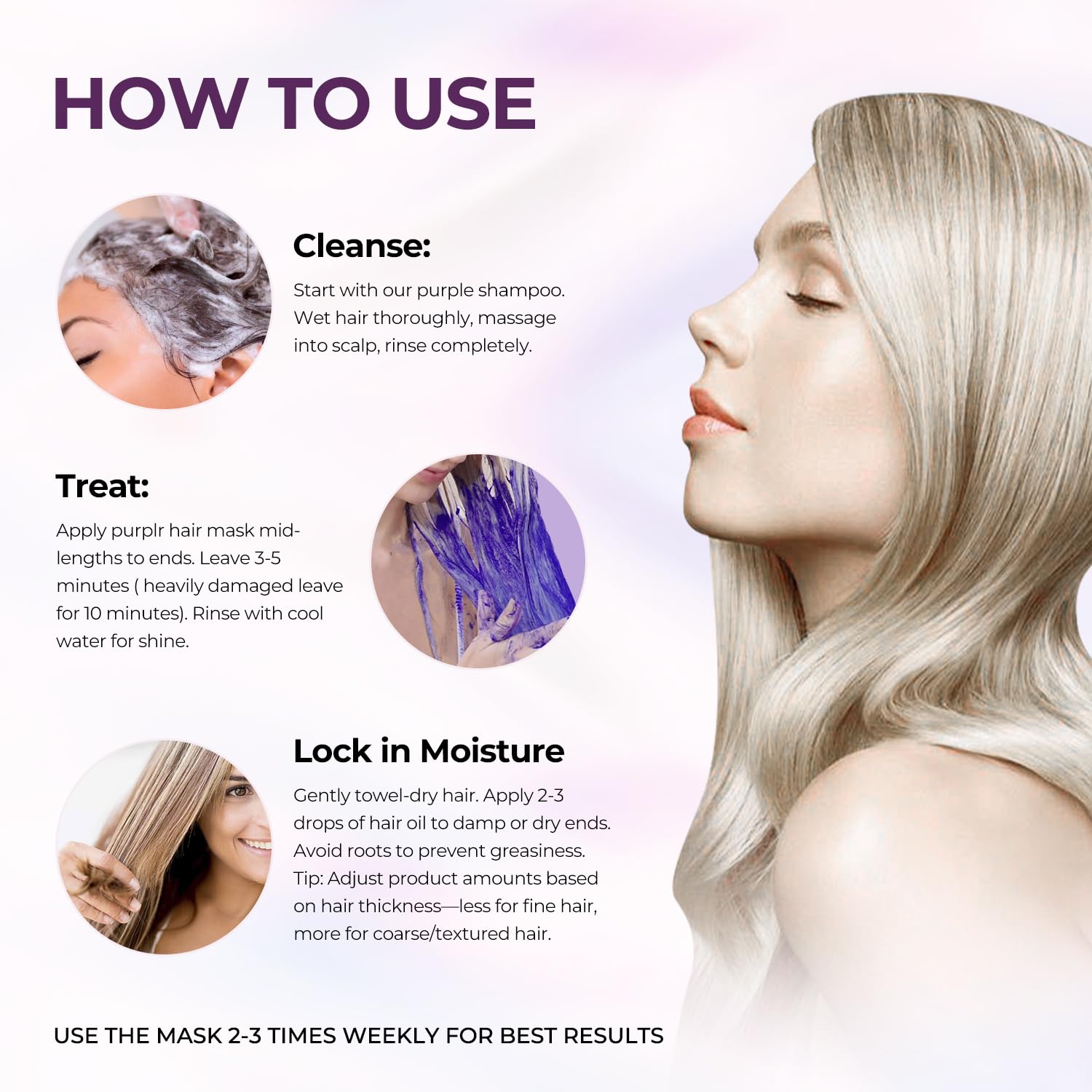 Karseell Purple Hair Mask finished look with silky, smooth hair