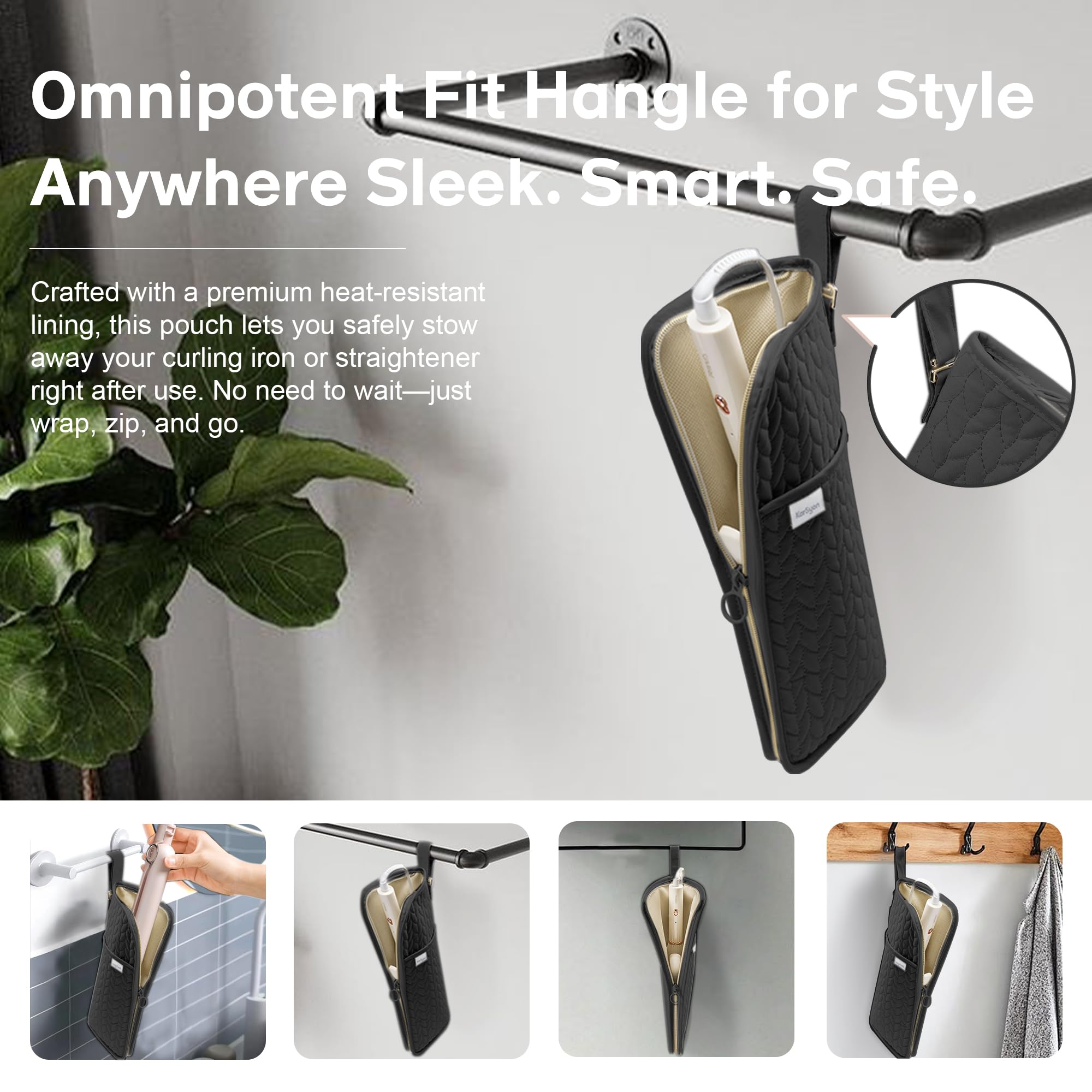 KarSyon heat resistant mat and pouch protecting countertops while storing hot tools