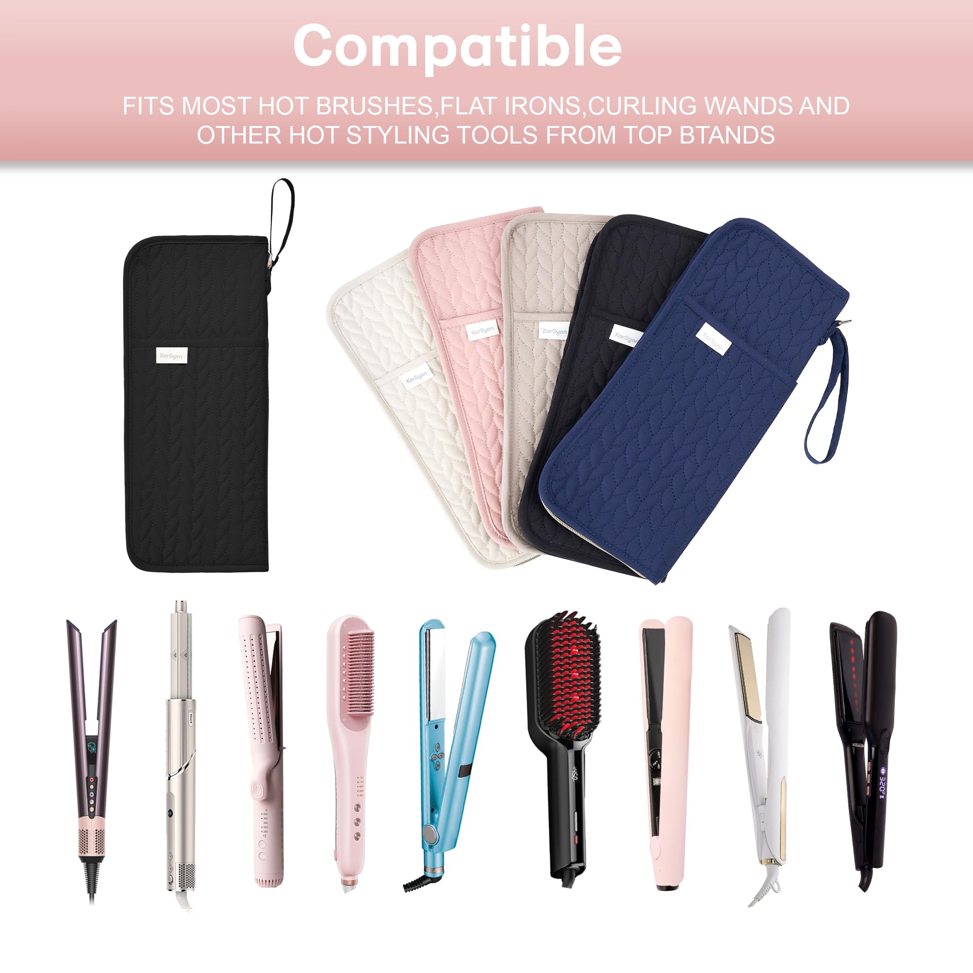 KarSyon soft peach skin material provides gentle protection for styling tools