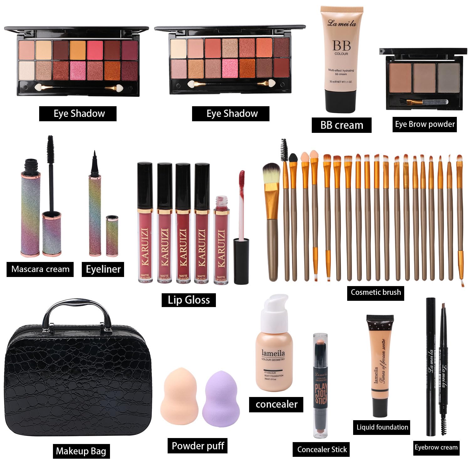 KARUIZI lip gloss from the kit adds shine with lasting comfort.