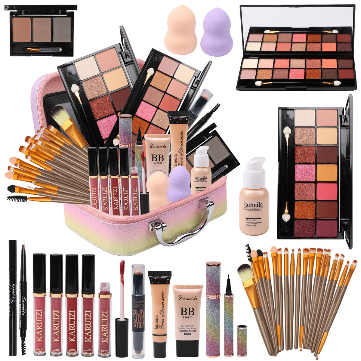 KARUIZI all-in-one makeup set packaging front for gifting.