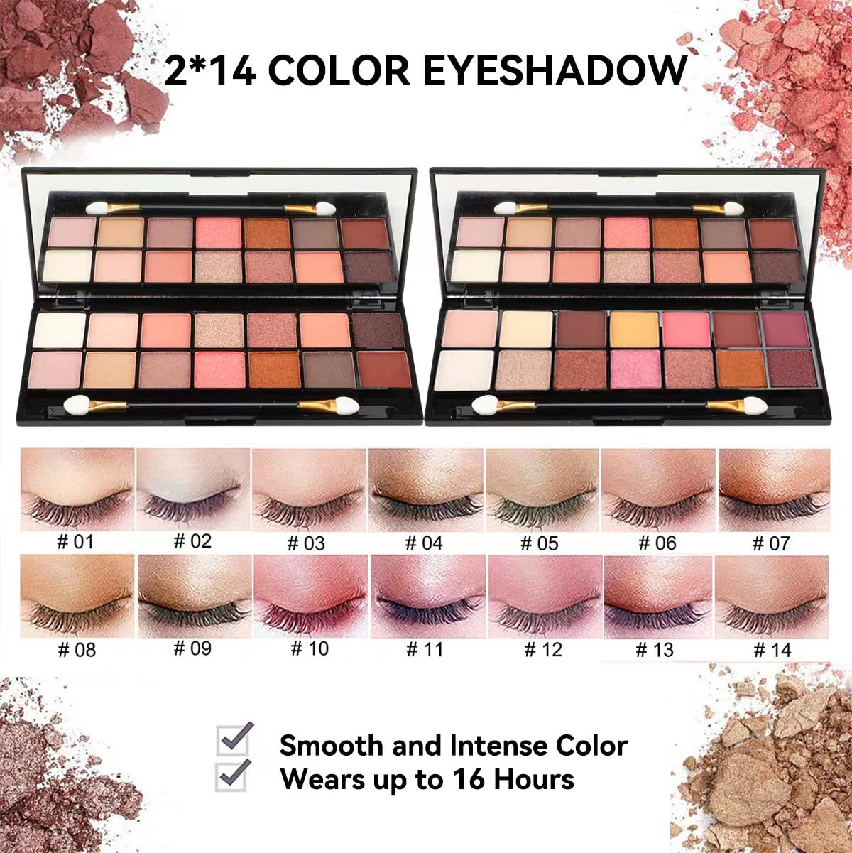 KARUIZI eyeshadow palette collection provides 14 colors for mix-and-match creativity.