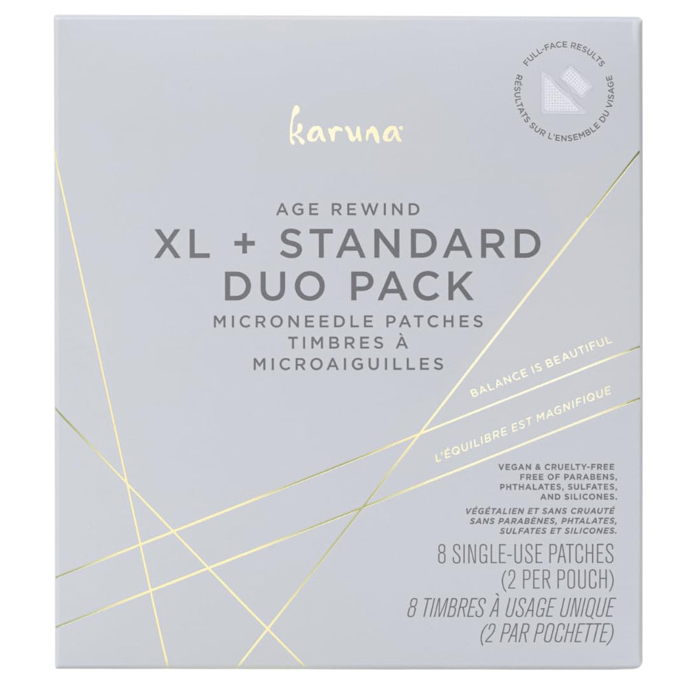 Karuna Age Rewind XL patch applied to skin for overnight wrinkle refinement
