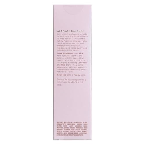 Karuna Balancing Facial Gel Cleanser bottle label close-up with clean ingredients.