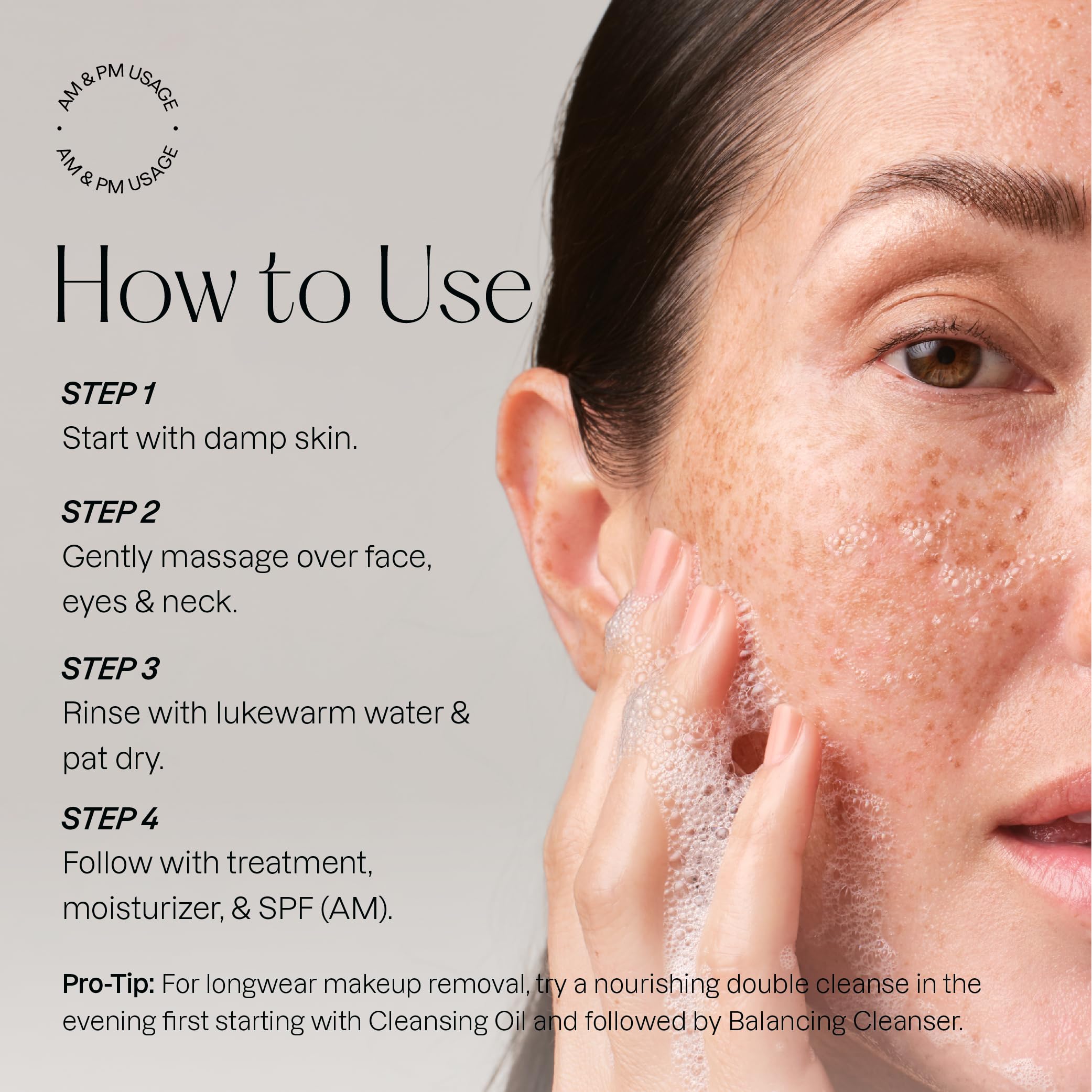 Karuna Balancing Facial Gel Cleanser massage demonstration for refreshed skin.