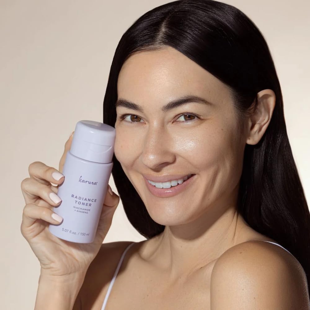 Karuna Hydrating Face Toner label closeup highlighting paraben-free ingredients.