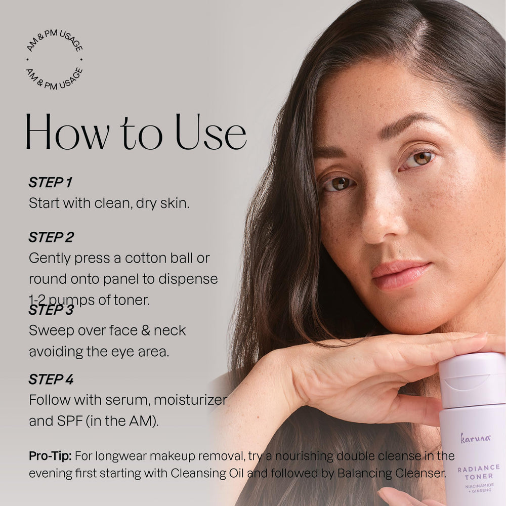 Karuna Hydrating Face Toner ingredients highlight red ginseng for antioxidant support.
