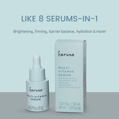 Karuna multi-vitamin night serum bottle suggests overnight nourishment for refreshed skin.