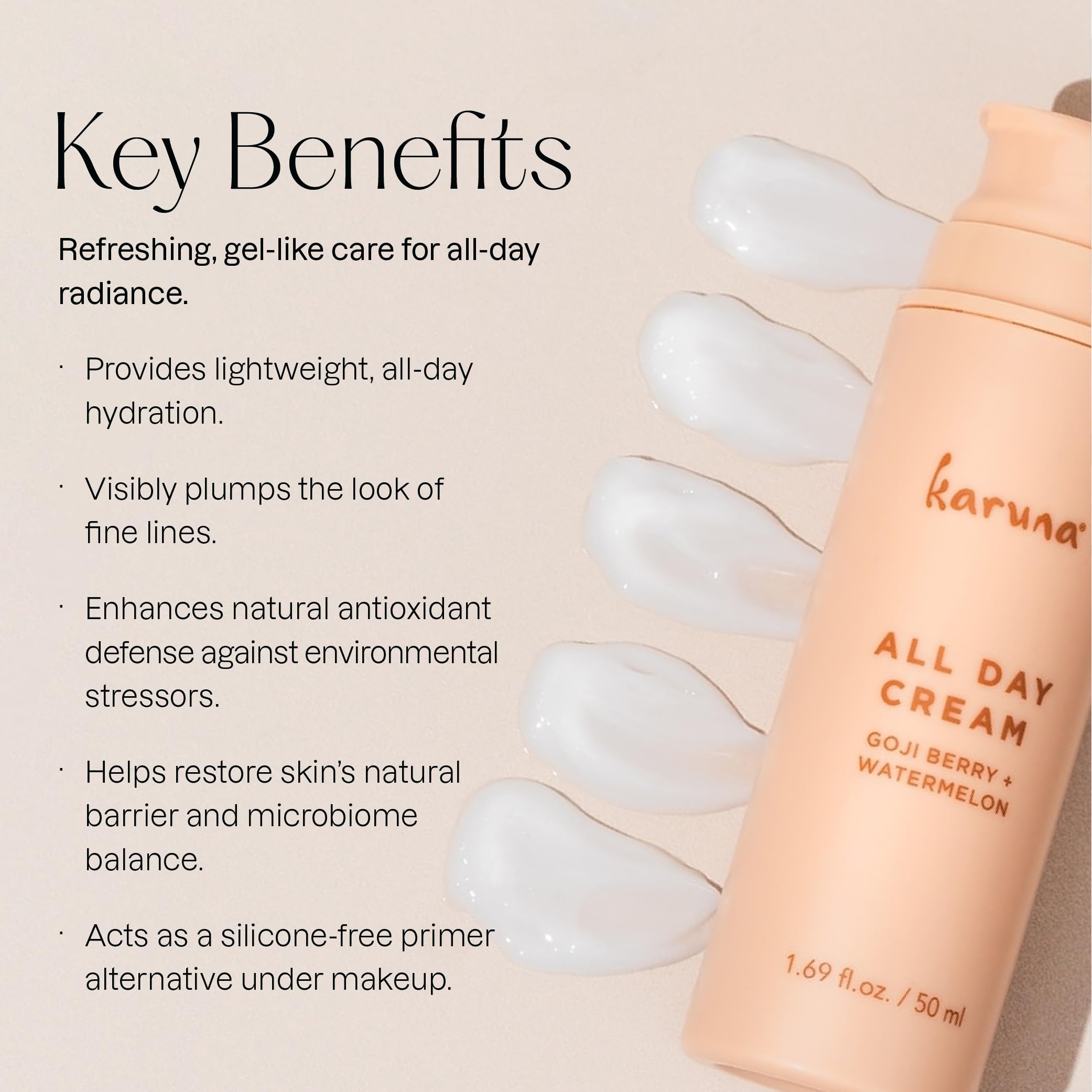Rose water ingredient swatch highlighting soothing hydration from Karuna