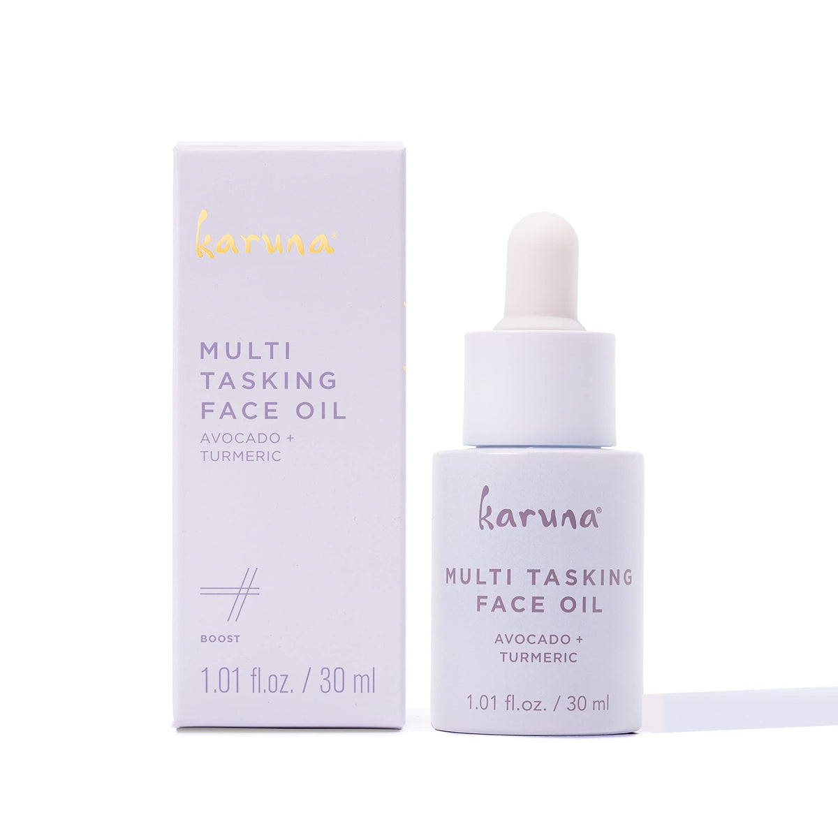 Karuna Skin Multi Tasking Face Oil bottle closeup for daily hydration and balance