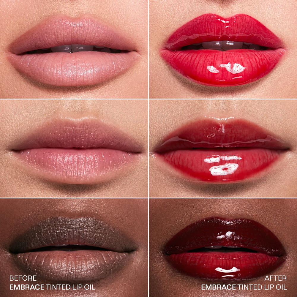 Karuna Embrace application on lips during morning routine for subtle color.