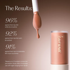 Close-up highlights meadowfoam and jojoba oils for soft, comfortable lips.